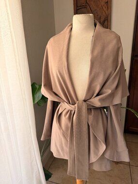 G.E.T. Belted Cape Wrap Jacket Size M Taupe Shawl Collar